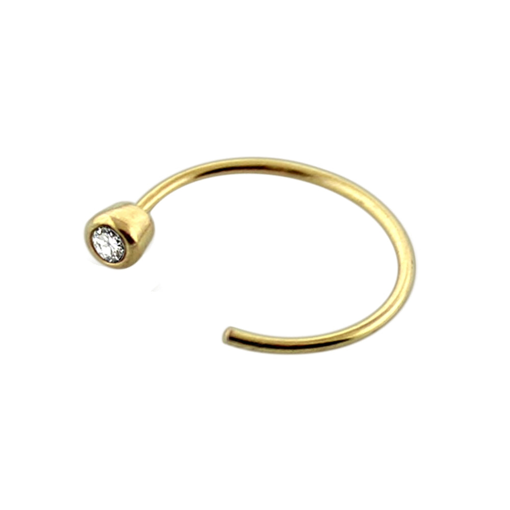 9K Gold Open Hoop Nose Ring with Bezel Setting CZ in a Box