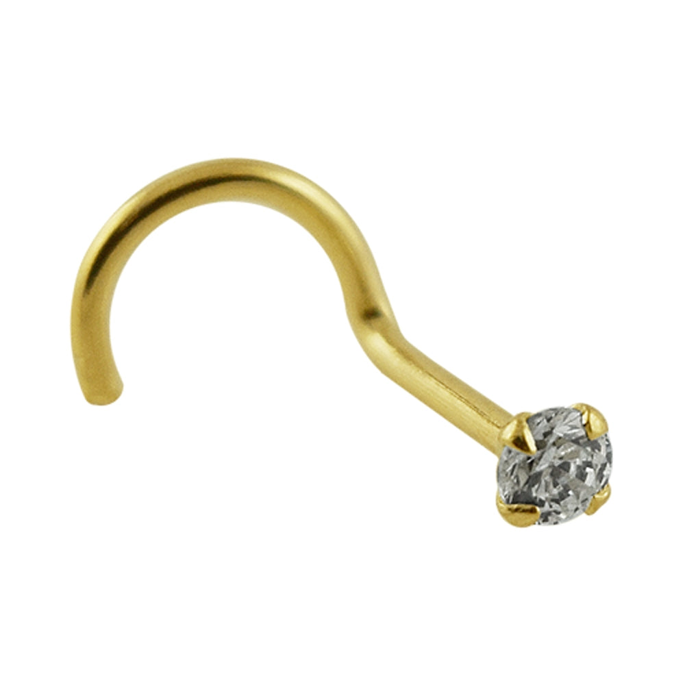 9K Solid Yellow Gold Round CZ Jeweled Nose Screw in Box