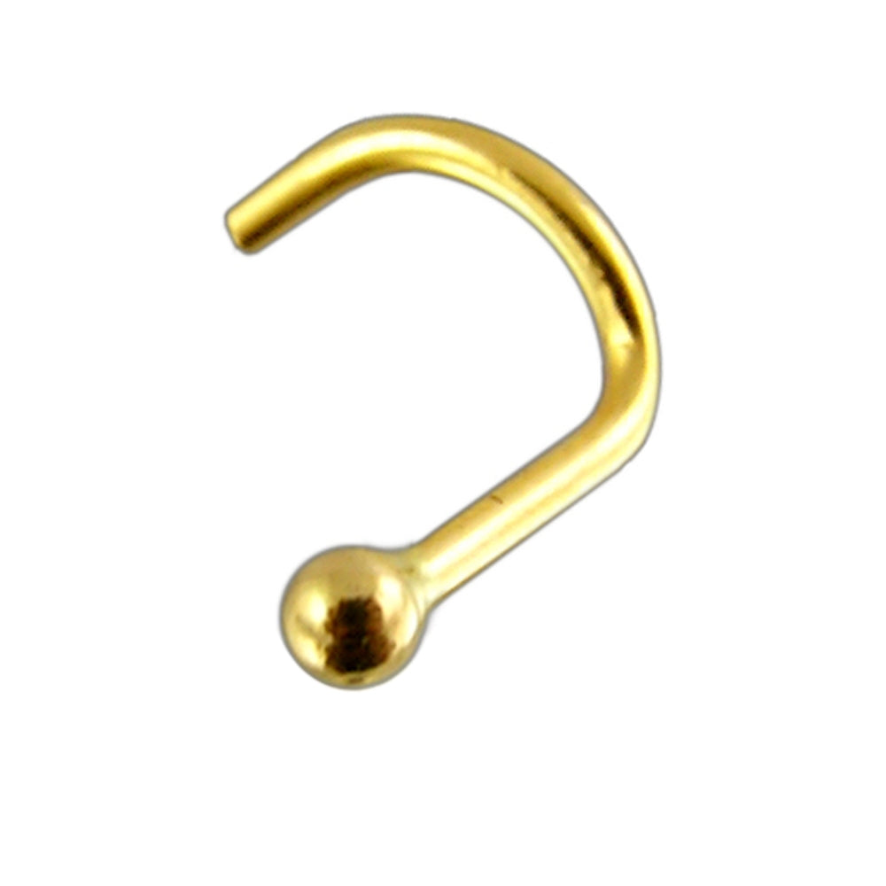 9K Solid Yellow Gold 2mm top ball Nose Screw