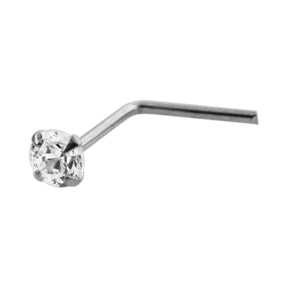 9K Solid White Gold L-Shaped Jeweled Nose Stud in Box
