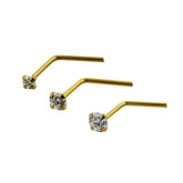 9K Solid Yellow Gold L-Shaped Jeweled Nose Stud in Box