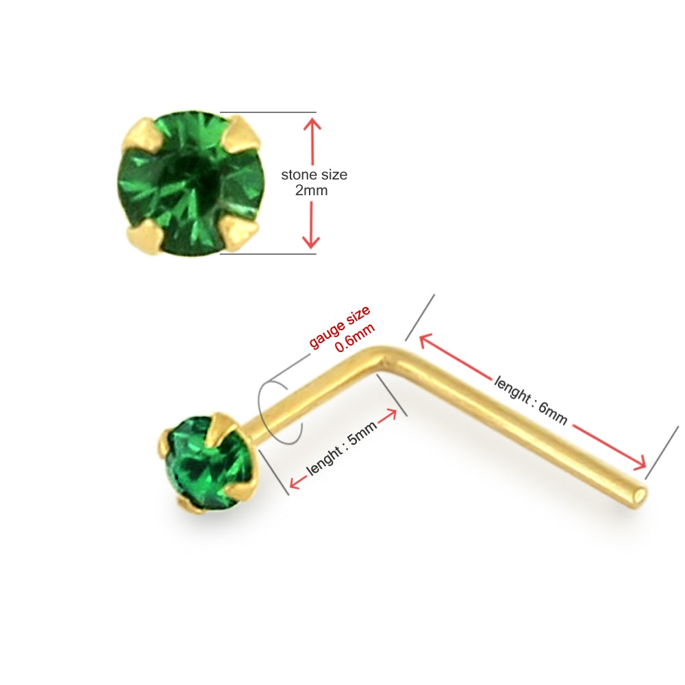 9K Gold Emerald Jeweled Nose Stud