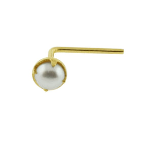 9K Gold L-Shaped Pearl Nose Stud