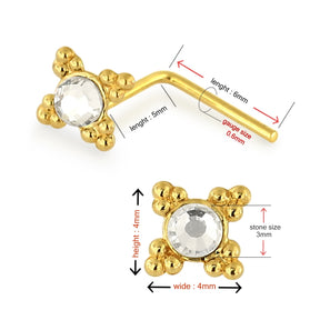 9K yellow Gold Jeweled L-Shape Nose Stud with Tribal Dots
