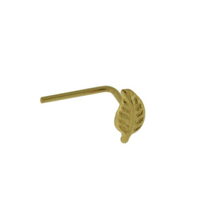 9K Yellow Gold Leaf Feather L-Shape Nose Stud