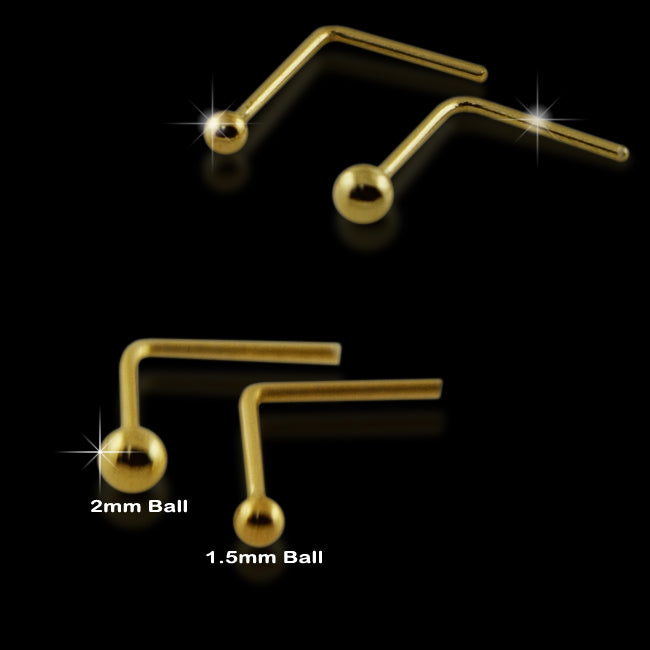 9K Solid Gold L-Shape Top Ball Nose studs in Mini Box
