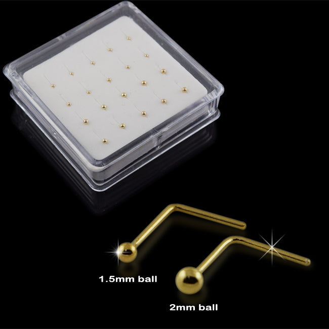 9K Solid Gold L-Shape Top Ball Nose studs in Mini Box