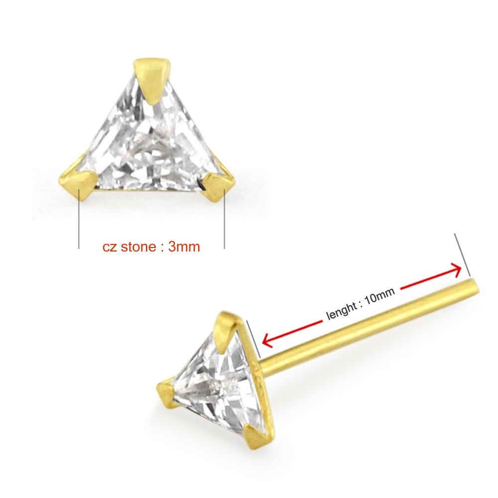 9K Gold Straight end Tri Angle Jeweled Nose Stud