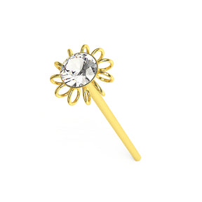 9K Gold Jeweled Coil Flower Straight Nose Stud