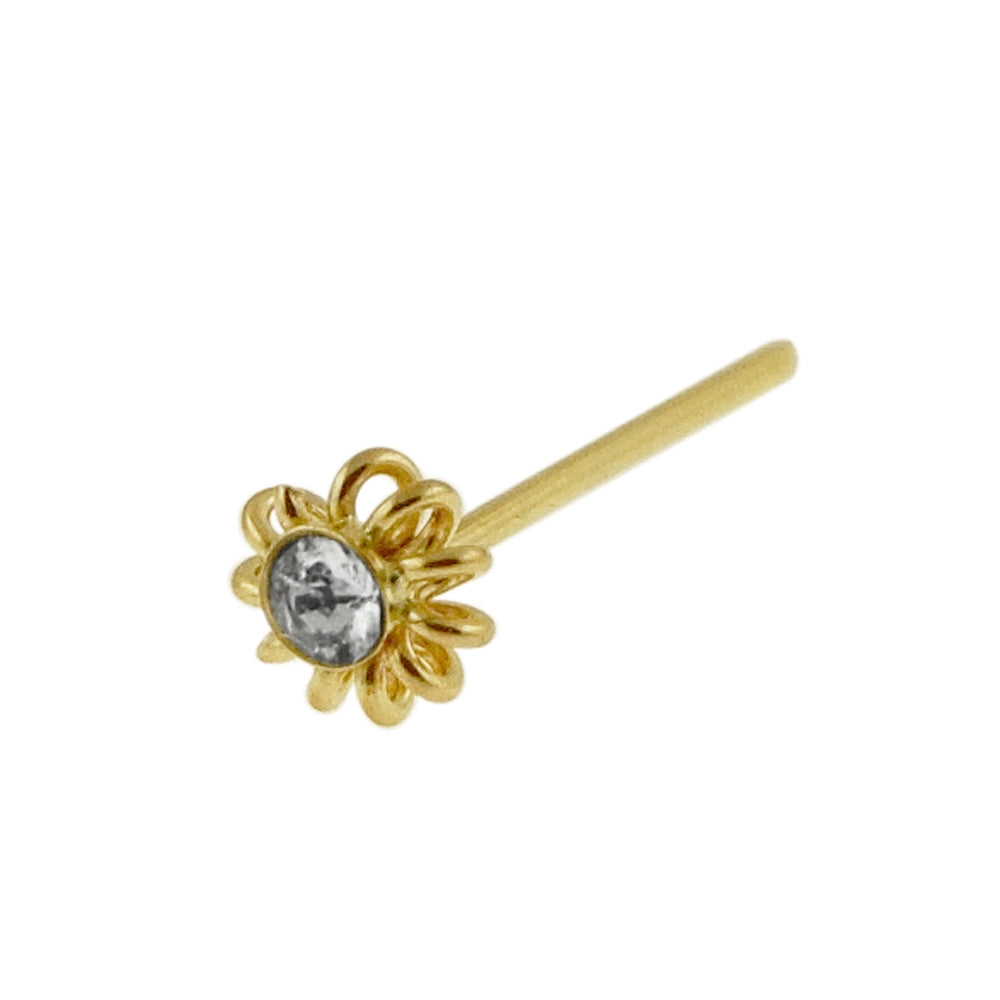 9K Gold Jeweled Coil Flower Straight Nose Stud