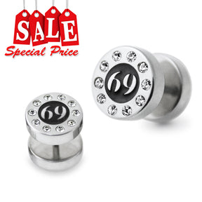 69 Logo Surgical Steel Jeweled Fake Ear Plug