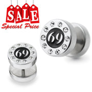 69 Logo Surgical Steel Jeweled Fake Ear Plug