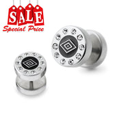 SS Jeweled Fake Ear Plug With Logo CLER073