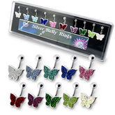 Mix Colors Butterfly Silver Belly Ring