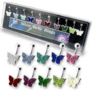 Mix Colors Butterfly Silver Belly Ring