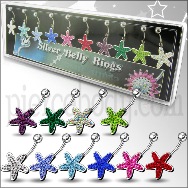 Mix Colors Star Fish Silver Belly Ring