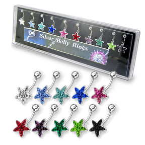Multi Jeweled Star Silver Belly Ring