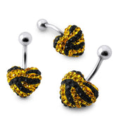 Tiger Strips Crystal Stone Heart Navel Ring With SS Banana Bar