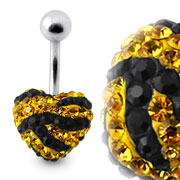 Tiger Strips Crystal Stone Heart Navel Ring With SS Banana Bar