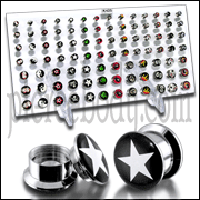 SS Internal Threaded Logo Ear Flesh Tunnels with Display