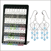 Crystal Bead Heart Earrings in 16 pair Tray