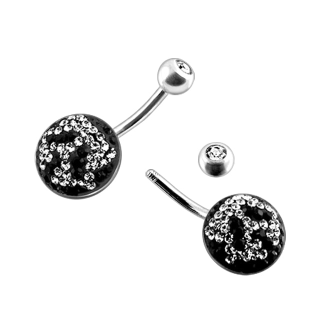 Silver Crystal Stone Jeweled SS Bar Belly Ring