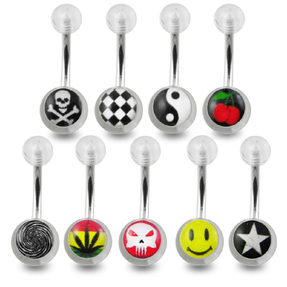 Surgical Steel Belly Banana Barbell With UV Logo Balls