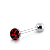 Tongue Barbell With Red And Black Epoxy Covered Crystals