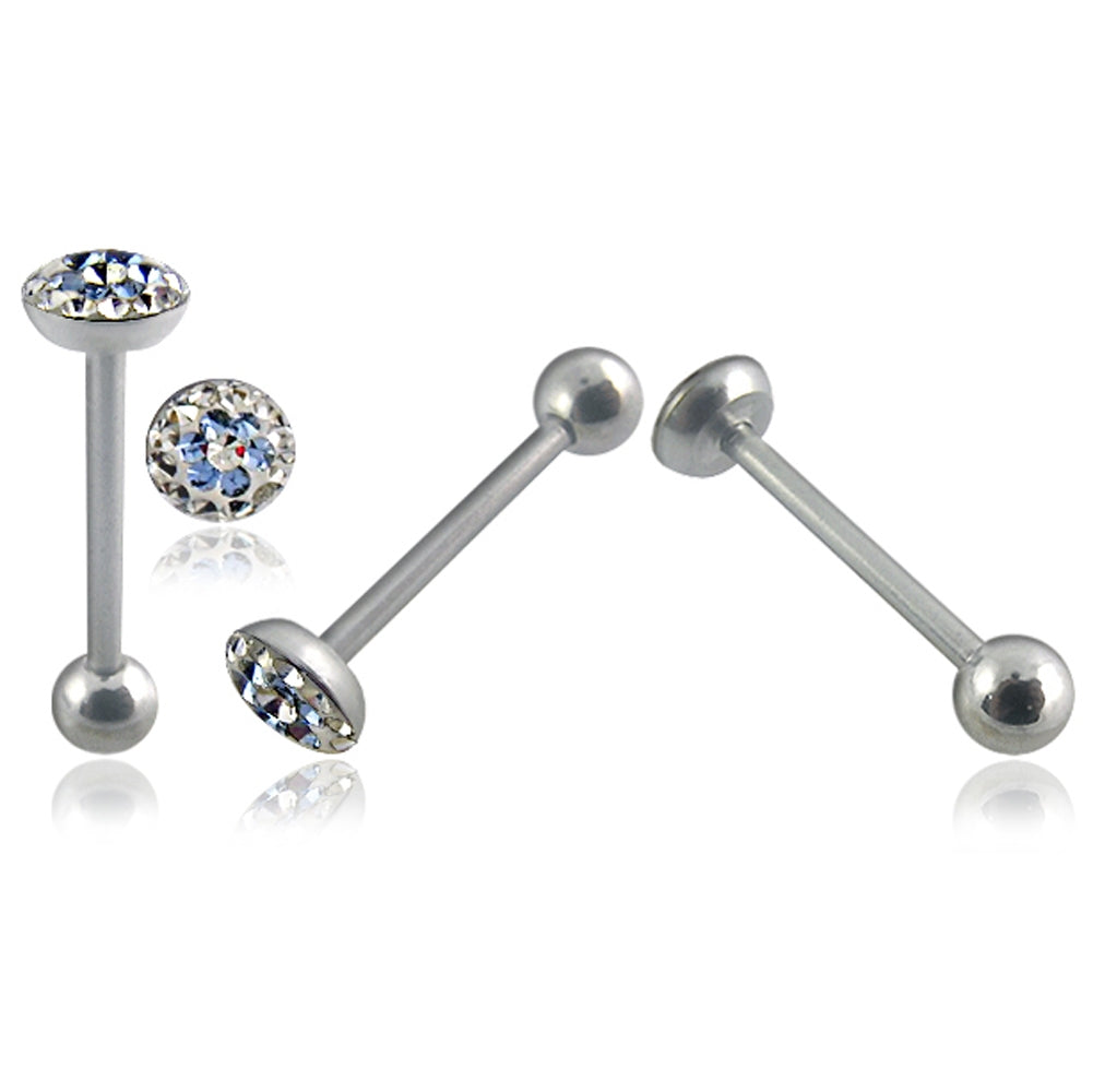 316L Surgical Steel Tongue Barbell With Epoxy Covered Crystals Body Jewelry