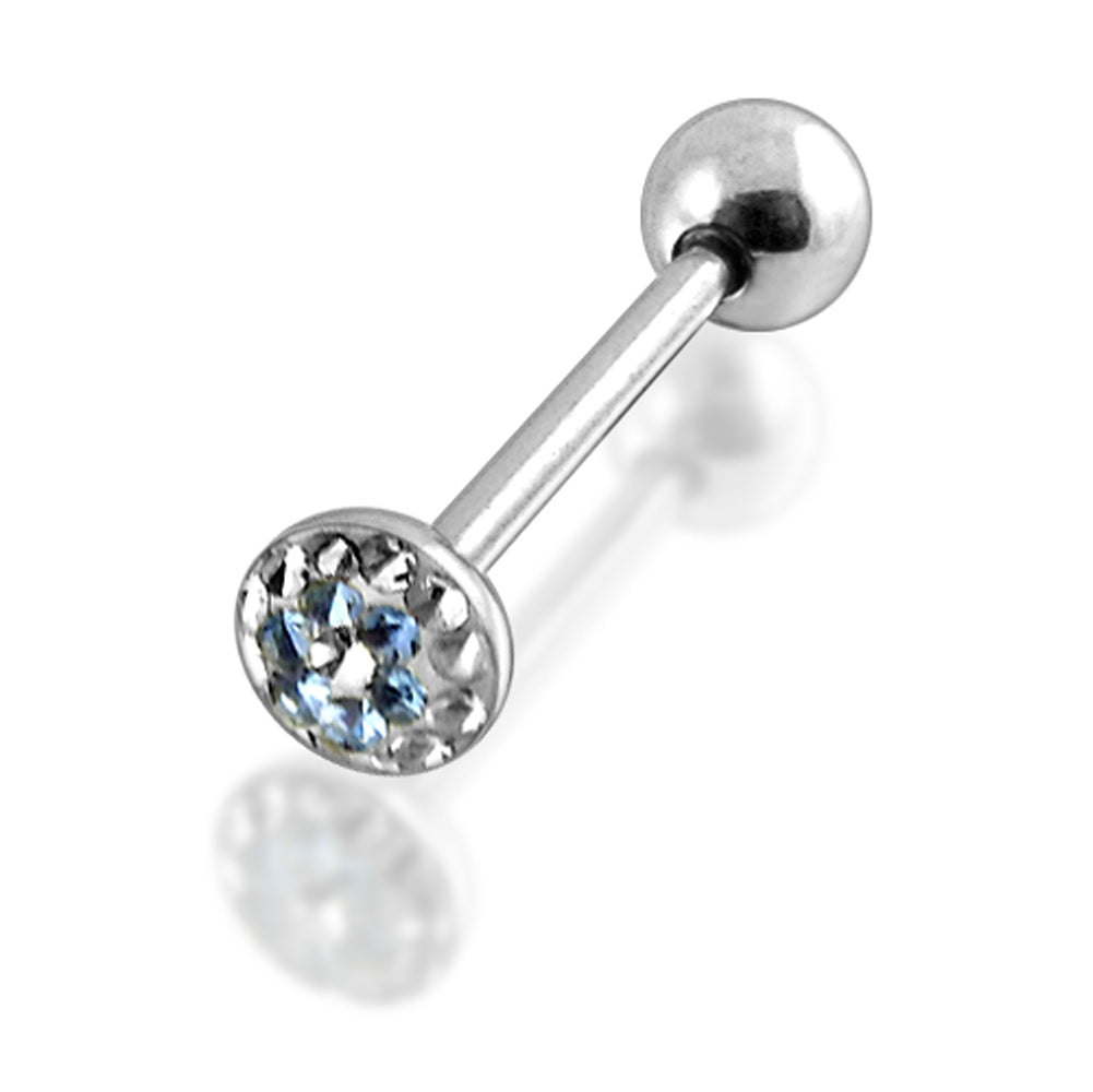 316L Surgical Steel Tongue Barbell With Epoxy Covered Crystals Body Jewelry