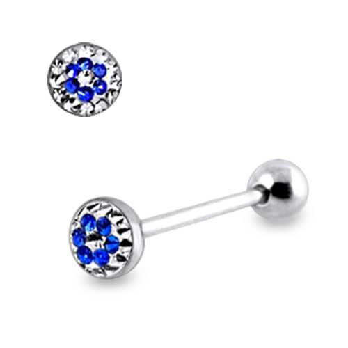 Surgical Steel Tongue Barbell With Multi Crystal Epoxy
