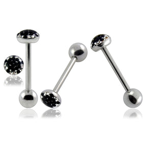 Tongue Barbell with Black Star Epoxy covered By White crystals