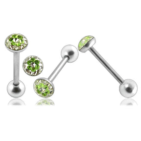 Tongue Barbell with Green Epoxy covered crystals