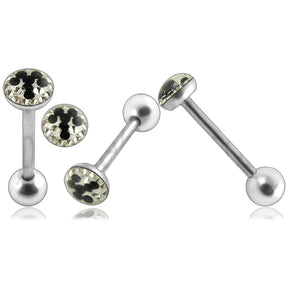 SS Tongue Barbell with Black Crystal Epoxy covered White crystals Body Jewelry