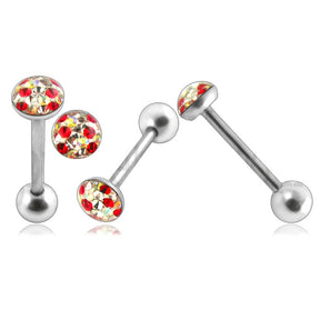 SS Tongue Barbell with Red Epoxy covered crystals body Jewelry