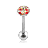 SS Tongue Barbell with Red Epoxy covered crystals body Jewelry