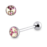 SS Tongue Barbell with Flower  Epoxy covered crystals