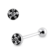 Tongue Barbell With Black Epoxy Covered Crystals