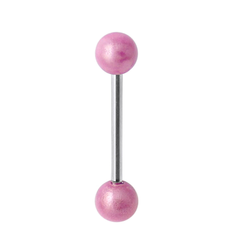 Tongue Barbell with Pink Glitter UV Balls