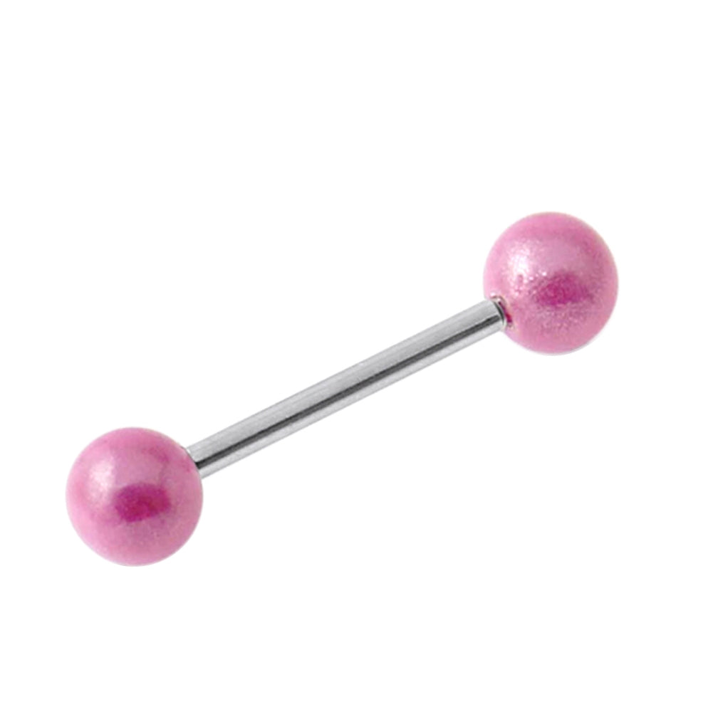 Tongue Barbell with Pink Glitter UV Balls