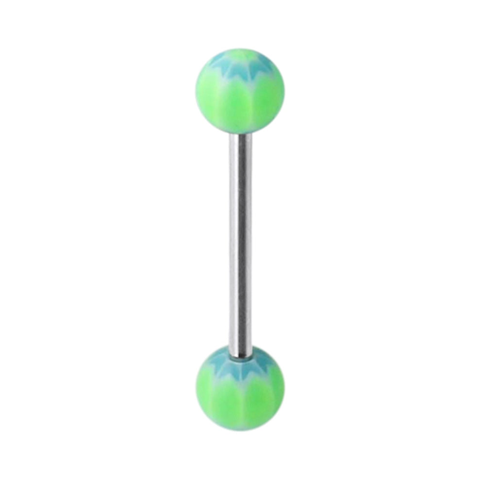 Straight Barbell with Green Flower UV Balls