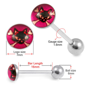 SS Tongue Barbell With Round Top Logo