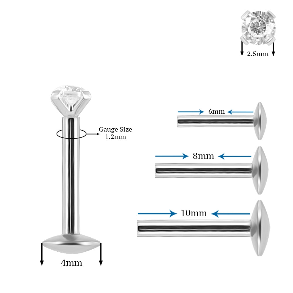 316L Surgical Steel Jeweled Top Labret Piercing