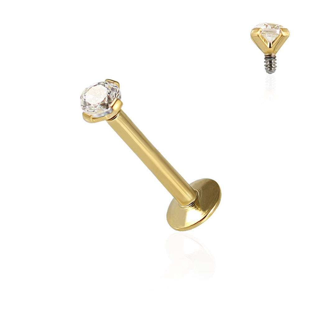 316L Surgical Steel Gold Anodized 3mm CZ Jeweled Top Labret Piercing