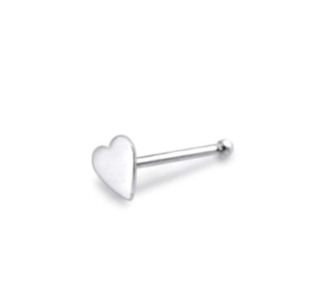 Flat Plain Heart Ball End Nose Pin