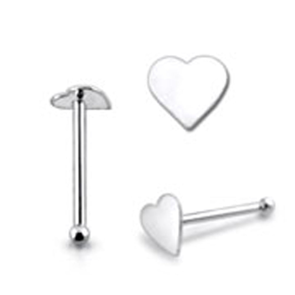 Flat Plain Heart Ball End Nose Pin