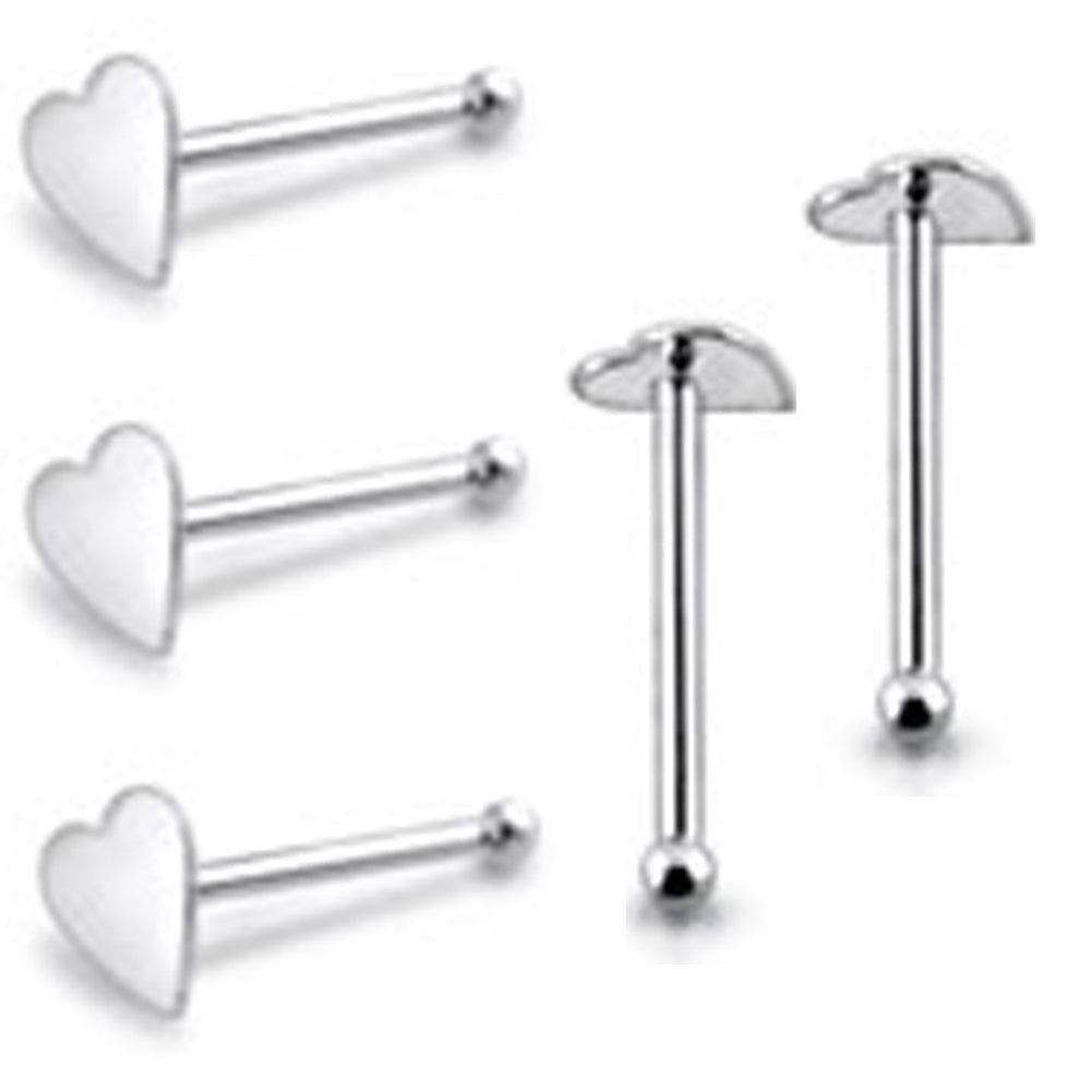 Flat Plain Heart Ball End Nose Pin