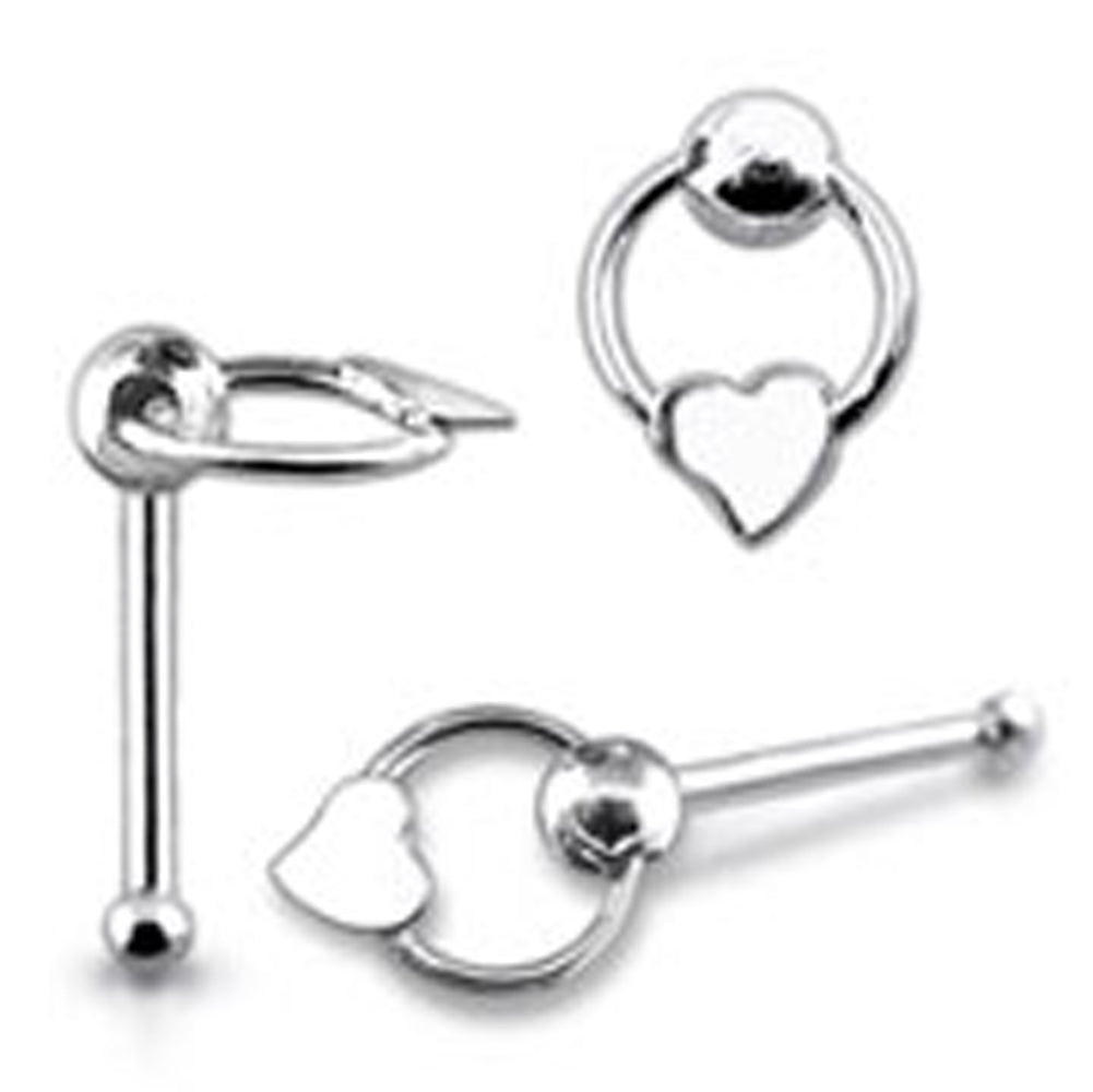 Plain Heart on Moving Ring Ball End Nose Pin