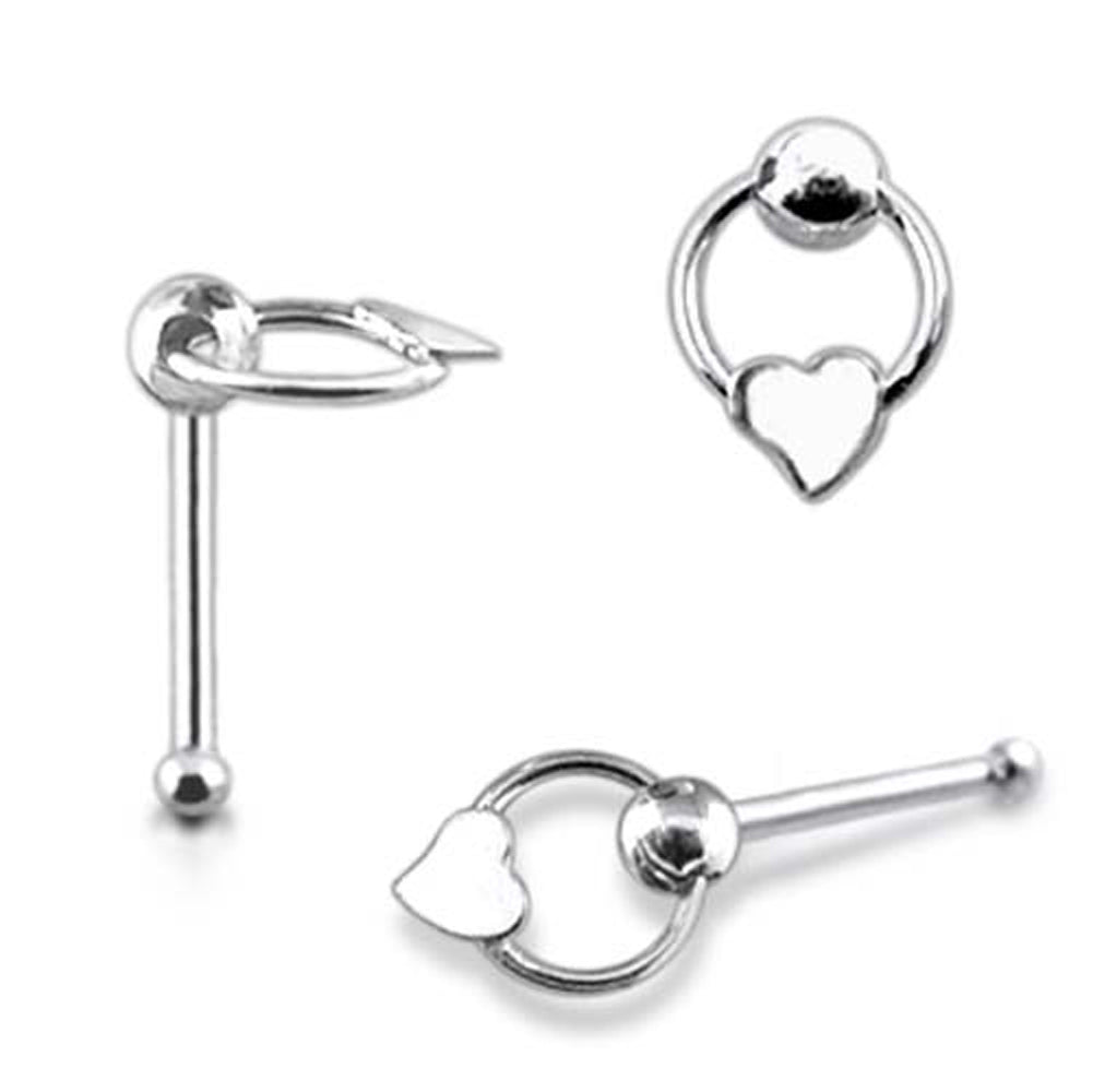 Plain Heart on Moving Ring Ball End Nose Pin