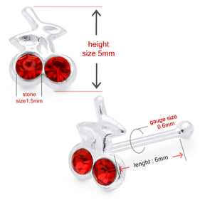 Double Jeweled Cherry Ball End Nose Pin